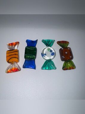 Set of 4 Vintage Colorful Hand Blown Art Glass Wrapped Candy